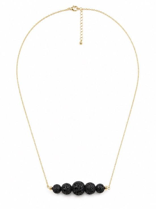 Sable & Red Jewelry - Black Lava Rock Essential Oil Diffuser Necklace Gold Filled Aromatherapy Jewelry